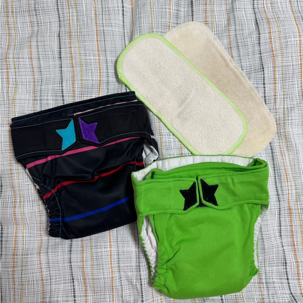 Ragababe AIO Cloth Diapers, Rainbow Stripe and Lime, Size Medium